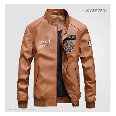 (gold, M) Leather Jacket Men Autumn Casual Pu Motorcycle Jacket Warm Fleece Winter Coat Comfort 