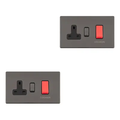 2 PACK 45A DP Oven Cooker Switch & 13A Switched Socket SCREWLESS BLACK NICKEL