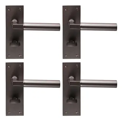 4x PAIR Round Bar Handle on Slim Bathroom Backplate x 50mm Matt Bronze