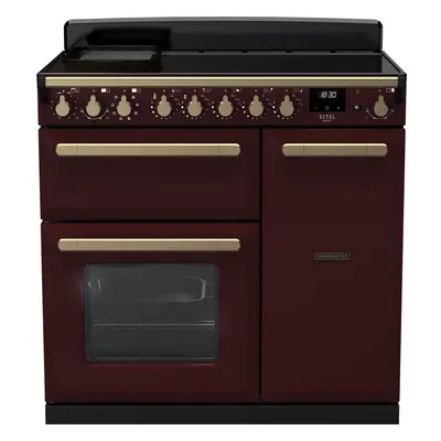 Rangemaster Estel Deluxe 90cm Electric Range Cooker with Induction Hob - Bordeaux / Antique Bras