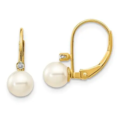 14K Yellow Gold 5-5.5 mm Pearl & Diamond Leverback Earring Mounting