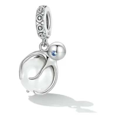 Octopus & Pearl Dangle Charm Pendant Sea Life With Cubic Zirconia Genuine Sterling Silver Compat