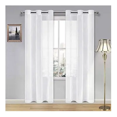 White Sheer Curtains Textured Semi Transparent Eyelet Top Decorative Voile Curtain for Living Be