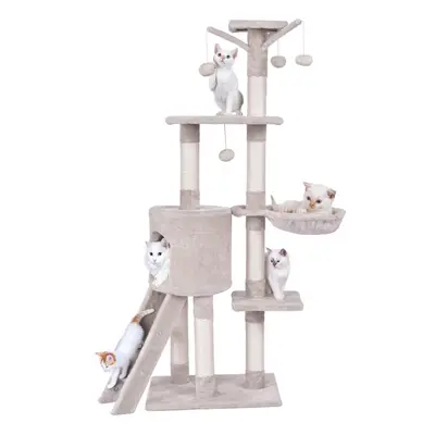 140cm Tall Cat Tree Multi-Layer Cat Tower With Sisal Scratching Posts-Beige