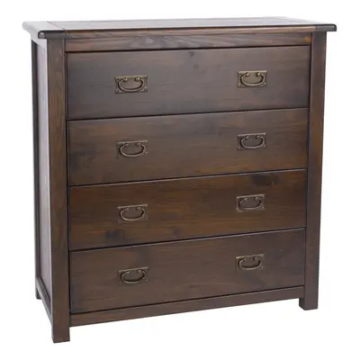 Chest of Drawers Solid Pine Dark Wood Dresser Metal Handles Lacquered Finish