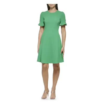 DKNY Women's Short Scuba Crepe Jewel Neck Dress Apple Green