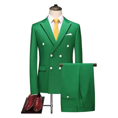 (green, S) Fashion Men&apos;s Business Double Breasted Solid Color Suit Coat / Male Slim Wedding