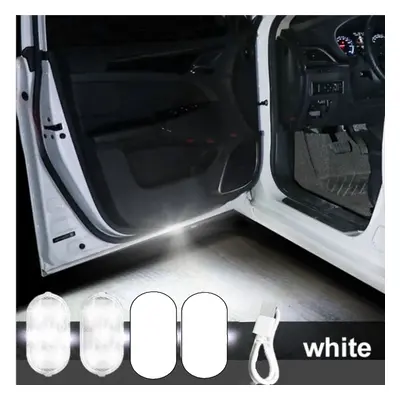 (White) 2Pcs Led Car Door Welcome Light Wireless USB Charging Auto Open Door Safe