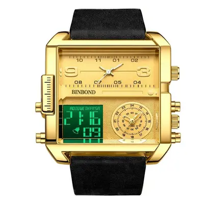 (black,gold) Luxury Brand Gold Watch Oversized Dial Multifunctional Outdoor Sports Fashion Quart