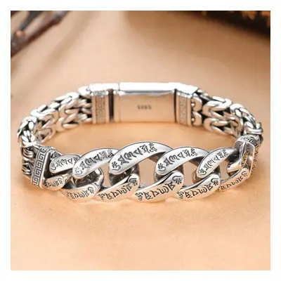 (as the picture, 20cm) New Silver Jewelry Men&apos;s Bracelet Personality Domineering Six-charac