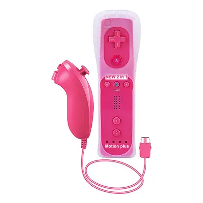 (Pink- Set) 1pcs/2pcs Controller for Wii Remote Controller Gamepad Built-in Motion