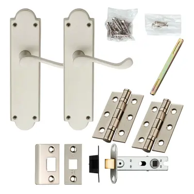 Door Handle & Latch Pack Satin Chrome Victorian Scroll Lever Ornate Backplate