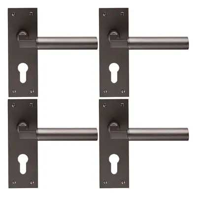 4x PAIR Round Bar Handle on Slim Euro Lock Backplate x 50mm Matt Bronze