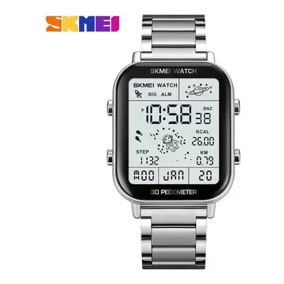 (silver) Skmei Fashion Sport Digital Watches Men Stopwatch Countdown Wristwatch Calendar Waterpr