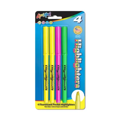 4pk ""Brite Spots"" Fluorescent Broadline ""Pocket"" Highlighters Chi