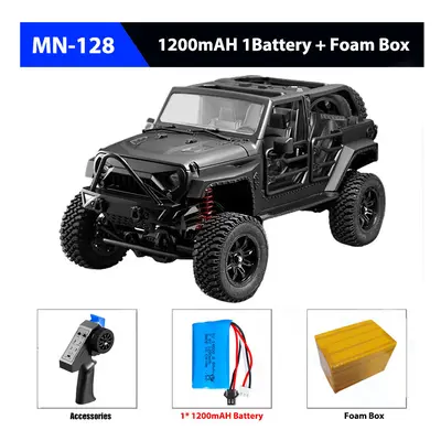 (BLACK) RC Crawler 4x4 Car MN128 2.4G Climbing Buggy Professional with LED Light Full Scale Remo