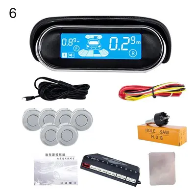 (silver, 6-Probe) 2/4/6/8 Parking Sensors Car Auto Reversing Radar Lcd Display Back Side Monitor