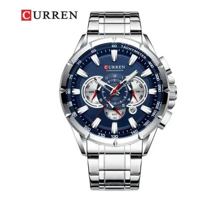 (blue) Curren New Causal Sport Chronograph Men&apos;s Watches Stainless Steel Band Wristwatch Bi