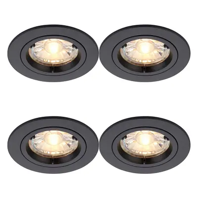 4 PACK Recessed Fixed Ceiling Downlight - 50W GU10 Reflector - Matt Black