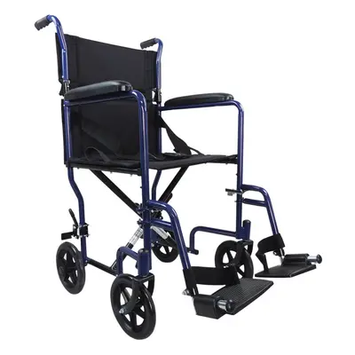 Lightweight Steel Compact Attendant Propelled Transit Wheelchair - Blue