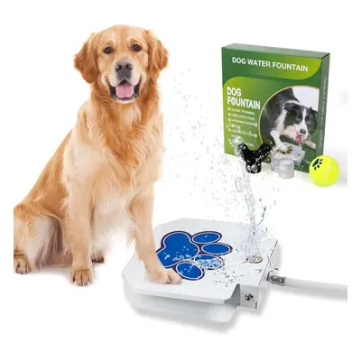 (White Blue) Outdoor Dog Drinking Fountain Toy, Solid Coated Metal PET Water Sprinkler - Upgrade