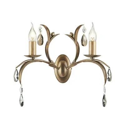 Twin Wall Light Lily Leaves Smoked Cut Glass Deoplets Bronze Patina LED E14 60W