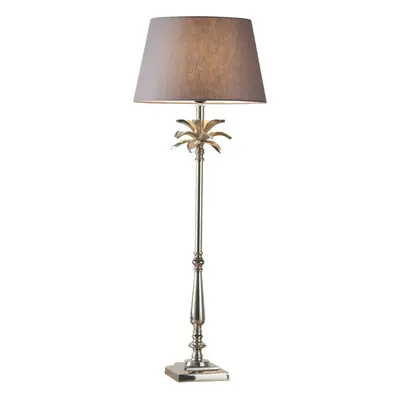 Table Lamp Polished Nickel Plate & Charcoal Grey Cotton 60W E27 GLS