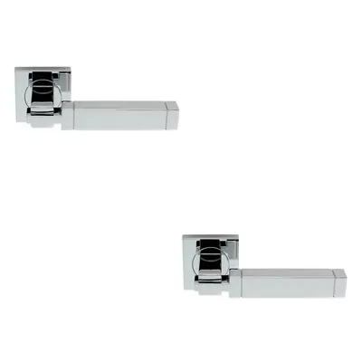 2x PAIR Cube Lever on Square Rose Etched Detailing Concealed Fix Polished Chrome