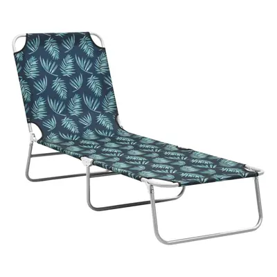 vidaXL Folding Sun Lounger Steel and Fabric Leaves Print Lounge Bed Outdoor