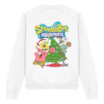 (L, White) SpongeBob SquarePants Unisex Adult Christmas Tree Sweatshirt