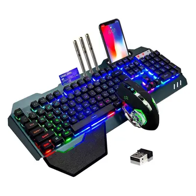 Wireless Gaming Keyboard And Mouse,rainbow Backlit Rechargeable Keyboard Mouse With 3800mah Batt