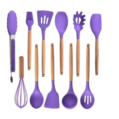 (purple, 11pcs) Non-stick Silicone Kitchenware Cooking Utensils Set Cookware Spatula Shovel Egg 