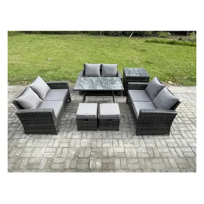 Fimous PCS Outdoor Lounge Sofa Set Wicker PE Rattan Garden Furniture Set with Rectangular Dining