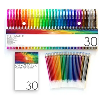 CHROMATEK Glitter Pens Set Best Colors. 200% the Ink: Gel Pens