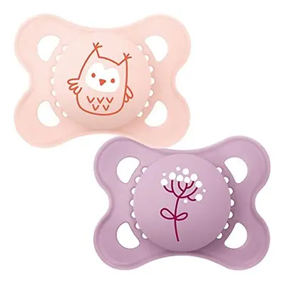 MAM Original Colours of Nature Soother 0+ (Owl and Flower), Baby Soother Set for Newborns, MAM S