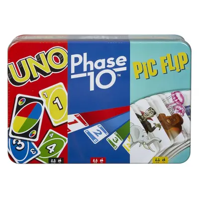 Mattel Games UNO Phase and Pic Flip Bundle Mattel Card Games in Decorative Storage Tin For Kid F