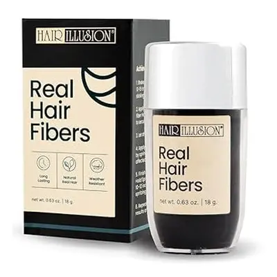 Hair Illusion Black Real Hair Fibers for Thinning Hair - 100% Natural Texture, Non Synthetic Hai