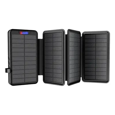 (Black) Foldable Solar Power Bank 26800mAh External Battery Fast Charge waterproof Powerbank Wit