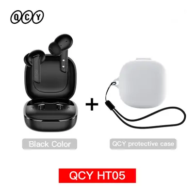 (Black with Case04) QCY HT05 ANC Wireless TWS Bluetooth 5.2 Earphones 40dB Active Noise Cancella