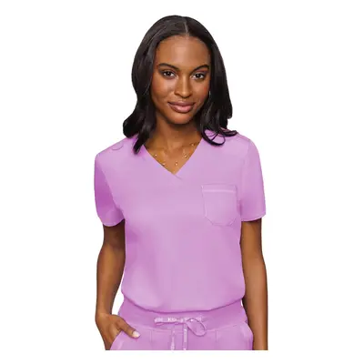 Med Couture Women's V-Neck Scrub Top Modern Fit Tuck-in Top with Stretchy Rib-Knit Shoulders and