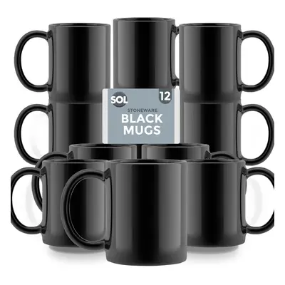 Black Mugs Set of | 100% Lead and Cadmium Free Stoneware Mug Set 11oz | Great Gift Idea or Perfe