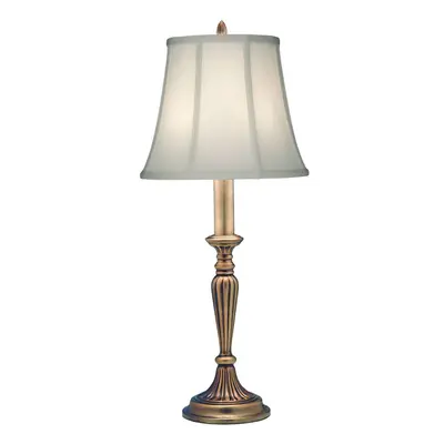 Table Lamp Tall Slim Stem Ivory Shadow Shade Antique Brass LED E27 60W