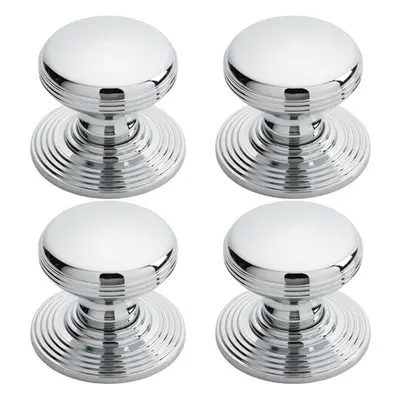 4x Smooth Ringed Cupboard Door Knob 35mm Dia Polished Chrome Cabinet Handle