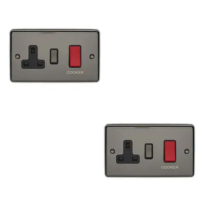 2 PACK 45A DP Oven Switch & Neon Appliance Light BLACK NICKEL & Black Trim