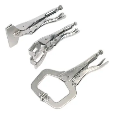 3 Piece C-Clamp and Welding Clamp Set - Sheet Metal Clamp - Nickel Plated Steel