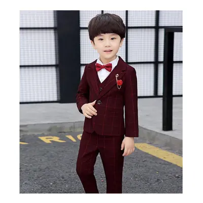 (red, 100cm) Children&apos;s Cloting Sets Kids British Gentleman Vest Three-piece Dress Suits Bo