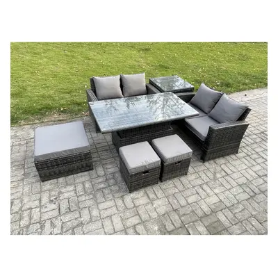 Fimous Seater Wicker Rattan Garden Furniture Rising Table Set with Side Table Footstool Double S