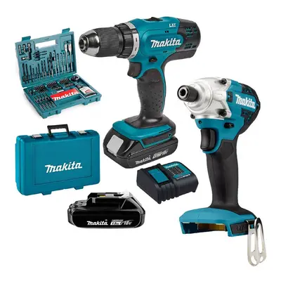 Makita 18v LXT Twin Pack Cordless Drill + Impact Driver 2x Battery + Bit Set