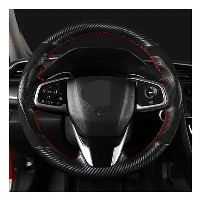 (style 3) DIY Black Genuine Leather Suede Carbon Fiber Car Steering Wheel Cover