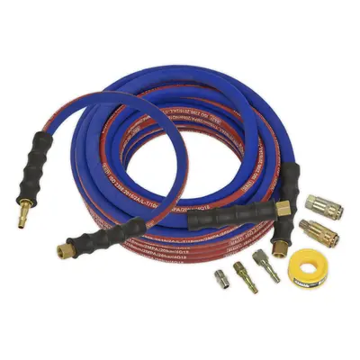 15m Heavy Duty Air Hose Kit - 1/4 Inch BSP Unions Leader Hose Adaptors and Tape